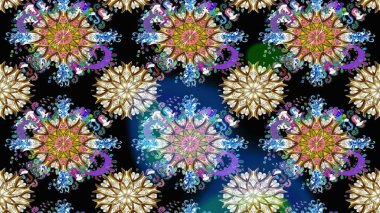 Düz Çiçek Elementleri Tasarımı. Renkli Bahar Temalı Kusursuz Arkaplan. Raster..