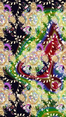 Tarafsız renklerde çok renkli, zarif küçük çiçekler ve komik böcekler, raster deseni, illüstrasyon.