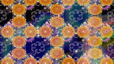 Renkli Bahar Teması eskiz kalıbı. Düz Çiçek Elementleri Tasarımı. Turuncu renkli çiçekler. Sevimli çiçek raster deseni.