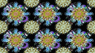 Düz Çiçek Elementleri Tasarımı. Kusursuz Chichi kumaş deseni. Raster illüstrasyonu. Çiçek deseni. Renkli Bahar Teması Kusursuz Arkaplan.