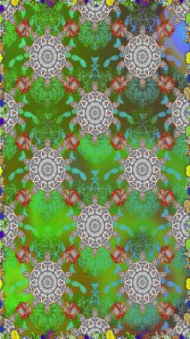 Yeşil ve gri renkli çiçekler. Çiçekli karalama şeklinde Raster çiçek deseni. Nazik, narin çiçek arkaplanı.