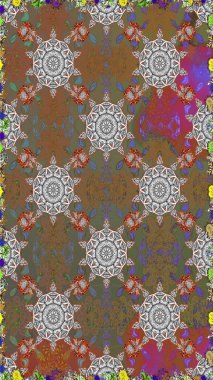 Çiçekli el, pürüzsüz desen çizmiş. Modern gelişim kahverengi ve gri raster arka plan duvar kâğıdı illüstrasyonu klasik çizgili iz sürme desenli çiçekler, çiçekli süsler.