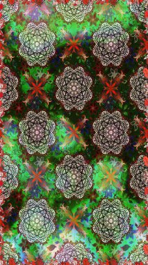 El çizimi, soyut ve süslü elementler. Yeşil ve gri renkler. Yaz çiçekleri teması. Suluboya resim taklit Raster çizimi. Klasik çiçekler..