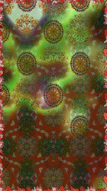 Doodle tarzı. El çizimi dikişsiz sonbahar çiçekleri deseni. Tekstil ve kapak tasarımı için mükemmel. Kahverengi ve yeşil renkli çiçekler. Renkli kahverengi ve yeşil pürüzsüz desen.