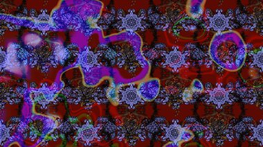 Mor ve kırmızı renkte çiçekler. Raster illüstrasyonundaki çiçek desenli çizim. Düz Çiçek Elementleri Tasarımı. Renkli Yaz Teması çizim şablonu.