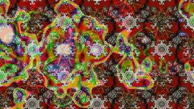 Çiçekli karalama şeklinde Raster çiçek deseni. Kahverengi ve kırmızı renkte çiçekler. Nazik, narin çiçek arkaplanı.