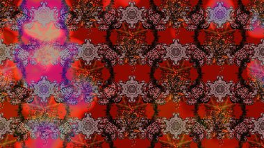 Raster illüstrasyonundaki çiçek desenli çizim. Güzel kumaş deseni. Raster illüstrasyonu. Kahverengi ve kırmızı renklerde.