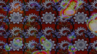 Gri ve kırmızı renkte etnik çiçekli zarif eskiz deseni. Raster Çiçek İllüstrasyonu güzel tekstil..