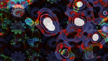 Siyah ve mor renkli Asya tekstili. Çiçek desenli çizim. Raster illüstrasyonu.