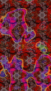 Raster illüstrasyonu. Kahverengi ve kırmızı renkte çiçekler. Çiçek süslemeli çizim deseni.