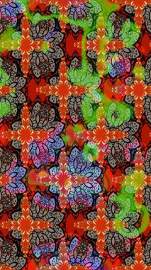 Çiçek tasarımı için inanılmaz bir kolaj cenneti tarzı. Çiçekli zambakların eskiz geçmişi. Parlak çiçekli kolaj çiçekleri.