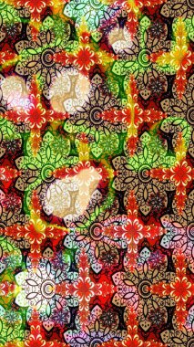 Raster suluboya çiçek deseni, narin çiçekler, kırmızı ve yeşil çiçekler, tebrik kartı şablonu. Güzel kumaş deseni.