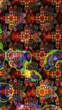 Raster illüstrasyonu. Suluboya çiçekli çiçek deseni. Kahverengi ve siyah renkli güzel tekstil..