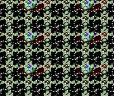 Çiçek desenli eskiz. Siyah, nötr ve yeşil renkli çiçekler. Tişört baskısı için çiçek boyama rasteriName.