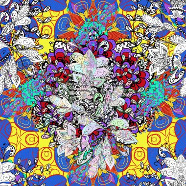 Çiçekli karalama şeklinde kusursuz vektör deseni. Nazik, narin çiçek arkaplanı. Hoş renklerde çiçekler. Kusursuz desen.