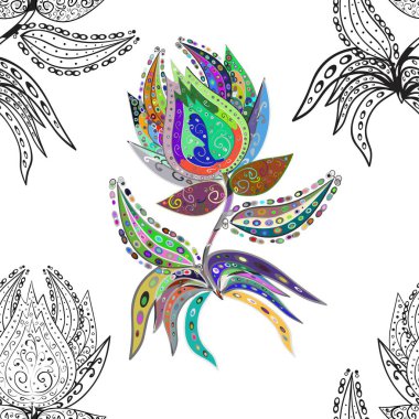 Çiçekli karalama şeklinde kusursuz vektör deseni. Nazik, narin çiçek arkaplanı. Hoş renklerde çiçekler. Kusursuz desen.