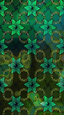 Çiçekler suluboya tarzında yeşil renkte. Raster illüstrasyonunda çiçek deseni çizimi.