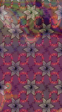 Çiçeksel çizim kalıbının yansıması. Vadinin çiçekleri mor renklerde.