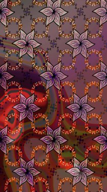 Soyut etnik raster kusursuz desen. Arkaplan dokusu, duvar kağıdı, kahverengi ve kırmızı renkli çiçek teması. Kabile sanatı boho baskısı, klasik çiçek arkaplanı.