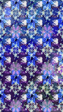 Yumuşak, mavi renkte bahar çiçekleri. Raster illüstrasyonu. Yaprak ve çiçeklerin suluboya resmi, mavi renkte çizim deseni.