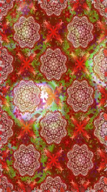 Raster illüstrasyonu. Çiçekli güzel suluboya desen. Kırmızı ve kahverengi renklerde.