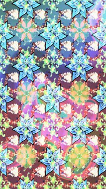 Güzel kumaş deseni. Raster illüstrasyonu. Raster illüstrasyonundaki çiçek desenli çizim. Mavi renklerde.