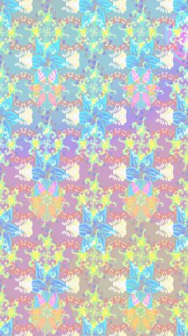 Yapraklı çiçekler ve doğal renklerde papatya çiçekleri. Raster - stok. Taslak arkaplan deseni.