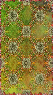 Raster deseni. Çiçek kompozisyonu. Doğa. - yeşil ve kahverengi çiçekler. Küçük çiçekte güzel bir desen var. Çiçek kolajı. Çiçek arka planı.