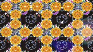 Nazikçe, sarı renkte bahar çiçekleri. Raster illüstrasyonu. Raster çiçek desenli ve çiçekli..