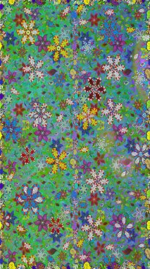 Raster illüstrasyonu. Kusursuz dekoratif arka plan, çiçek mandala. Yeşil ve mavi renklerde. Çiçek..