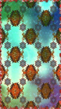 Mavi ve yeşil renkli çiçekler. Raster düz çiçekleri pürüzsüz desen. Tasarım hediye paketi, tebrik kartları, posterler ve afiş tasarımı.