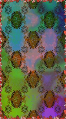 Elle çizilmiş çiçek deseni (fayans). Şirin çiçekli, desensiz, yeşil ve kahverengi renkli. Tekstil için suluboya desensiz.