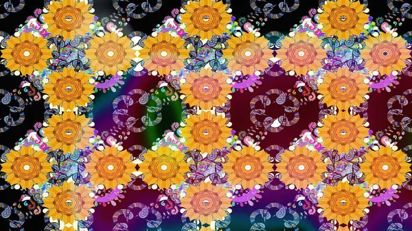 Çiçek deseni. Renkli Bahar Teması eskiz kalıbı. Chichi 'nin kumaş kalıbını çiz. Düz Çiçek Elementleri Tasarımı. Raster illüstrasyonu.