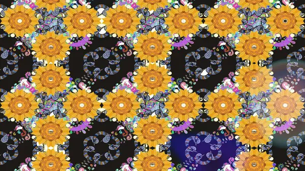 Nazikçe, sarı renkte bahar çiçekleri. Raster illüstrasyonu. Raster çiçek desenli ve çiçekli..