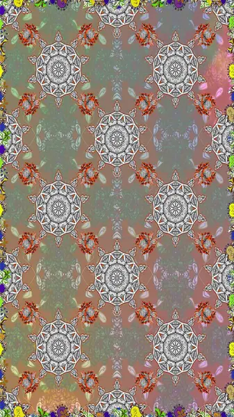 Gri ve bej renkli parlak çiçekli halı desenli..