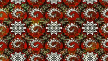 Raster Çiçek İllüstrasyonu 'nun şirin tekstili. Kahverengi ve kırmızı renkte etnik çiçeklerle süslenmiş zarif bir eskiz..