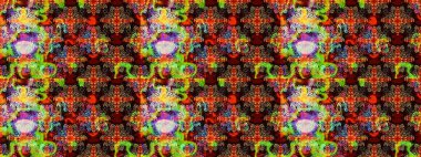 Siyah ve kahverengi renkli Asya tekstili. Raster illüstrasyonu. Suluboya çiçekli çiçek deseni.