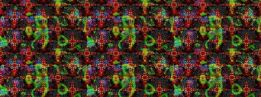 Küçük çiçekte hoş bir çiçek deseni var. Parlak çiçekli siyah ve kahverengi renkler üzerine soyut çizim deseni. Çiçek elementli zarif raster dokusu..