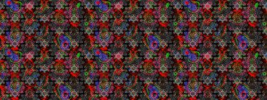 Küçük çiçekteki sevimli çiçek deseni. Raster deseni. Nazik, yaz çiçekleri siyah ve gri renklerde. Raster illüstrasyonu.