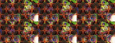 Raster illüstrasyonu. Güzel kumaş deseni. El çizimi. Çiçekler, dallar, otlar ve çiçekler.