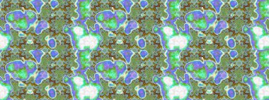 El çizimi çiçekli soyut çizim kalıbı. Raster illüstrasyonu. Yeşil ve mavi renkte çiçekler.