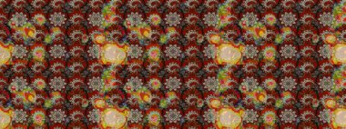 Raster suluboya çiçek deseni, narin çiçekler, kahverengi ve kırmızı çiçekler, tebrik kartı şablonu. Güzel kumaş deseni.