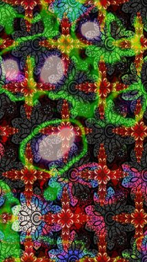 Yeşil ve siyah renklerde. Raster deseni. Küçük çiçekteki sevimli çiçek deseni. Soyut çiçek çizim kalıbı arka planı. Raster illüstrasyonu.