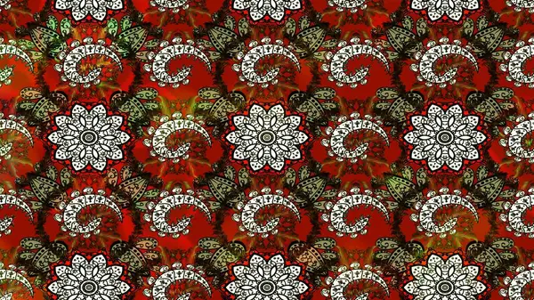 Raster Çiçek İllüstrasyonu 'nun şirin tekstili. Kahverengi ve kırmızı renkte etnik çiçeklerle süslenmiş zarif bir eskiz..