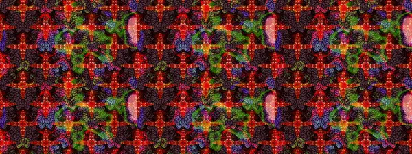 Moda baskıları için zarif bir şablon. Parlak renkli çiçekleri ve siyah ve kahverengi renkte yaprakları olan harika bir çiçek deseni. Halk tarzı. Modern çiçek arkaplanı.