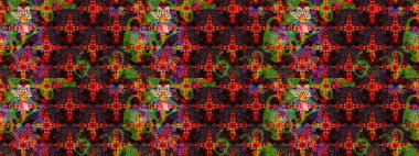 Kahverengi ve siyah renkli çiçekler. Düz Çiçek Elementleri Tasarımı. Renkli Bahar Teması eskiz kalıbı. Raster illüstrasyonunda çiçek deseni çizimi.