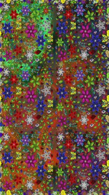 Raster illüstrasyonu. Asya tekstil tarzında. Kusursuz çiçek deseni. Kahverengi renkli çiçekler. Raster illüstrasyonu.