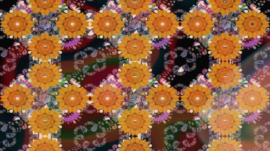 Raster deseni. Sanat portakal rengi çiçeklere ilham verir ve arka plan bırakır. Karalama çiçekleri çizim kalıbı. Turuncu el çizimi desen.