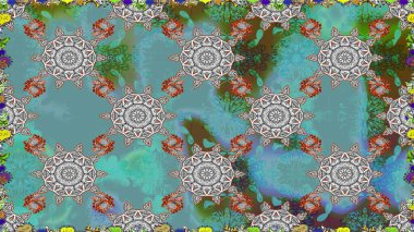 Çiçekli kusursuz retro desen. Düz Çiçek Elementleri Tasarımı. Renkli Yaz Temalı Kusursuz Arkaplan. Mavi ve gri renkte çiçekler.