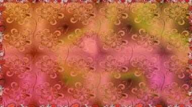 Raster illüstrasyonu. Suluboya tarzında turuncu ve pembe renklerde. Pürüzsüz bahar deseni ve küçük çiçekler.